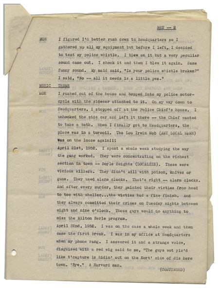 Moe Howard's 11p. Script From August 1953 for a ''Three Stooges Night Club Sketch'' Entitled ''Drag Out the Net'' -- For a Las Vegas Performance, With a Note to ''LOCALIZE'' -- Near Fine Condition